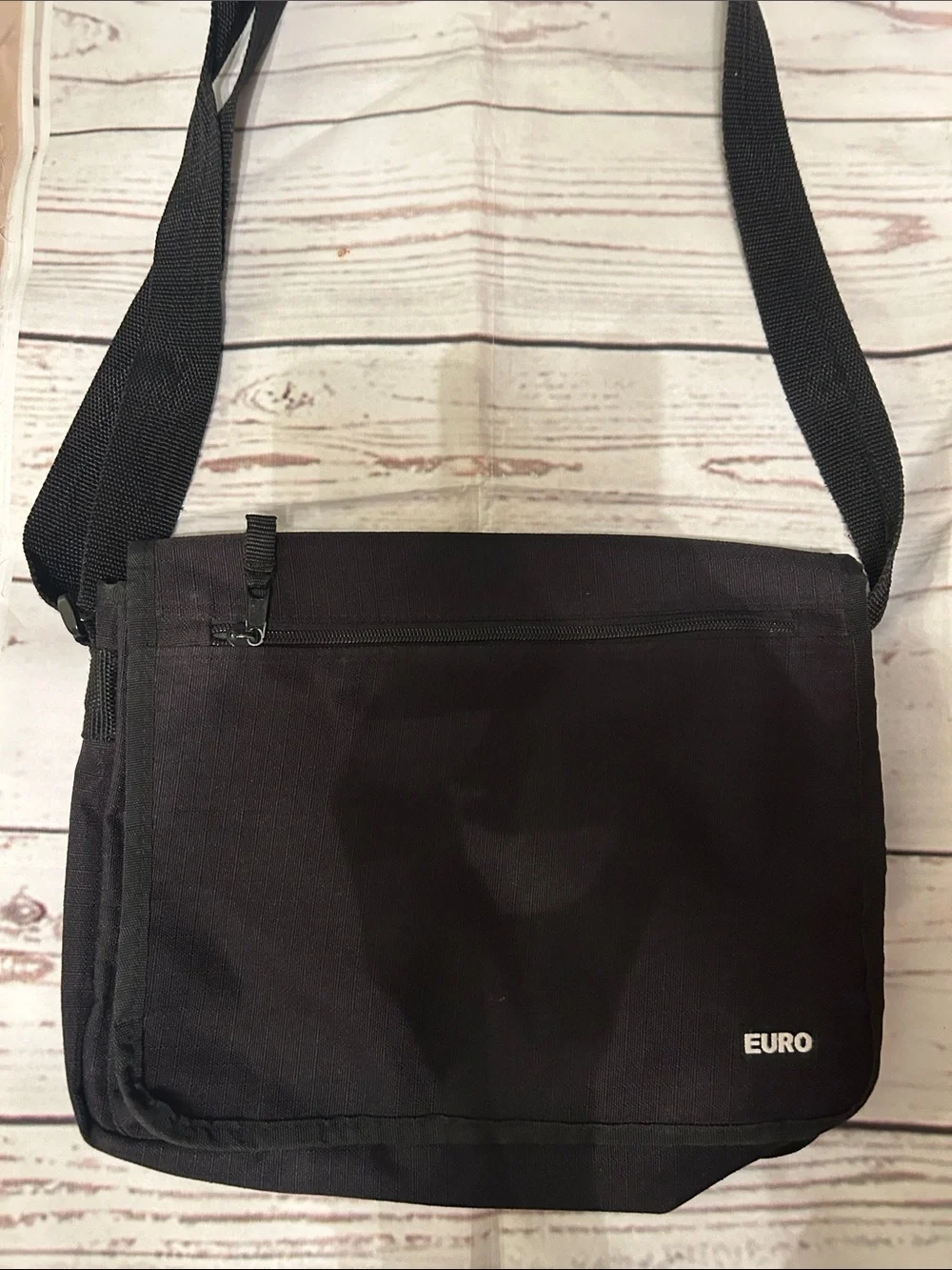 Black Messenger Shoulder Bag with Front Zip